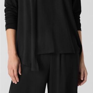 Eileen Fisher Black Long Sleeve Asymmetrical Crew Neck Top